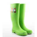Green with cute catton print women rain boots
